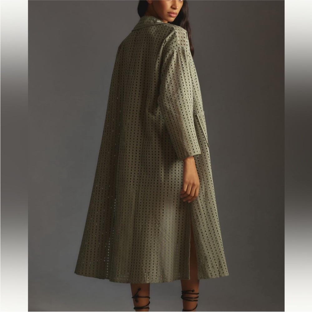By Anthropologie Collared Eyelet Duster One Size Olive Green - Picture 8 of 8
